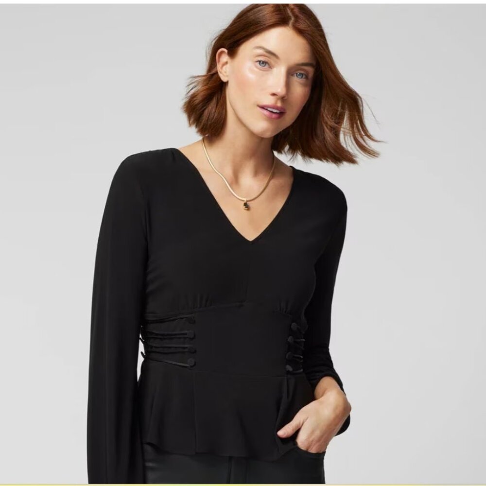 White House Black Market NWT Black Peplum Long Sleeve Blouse